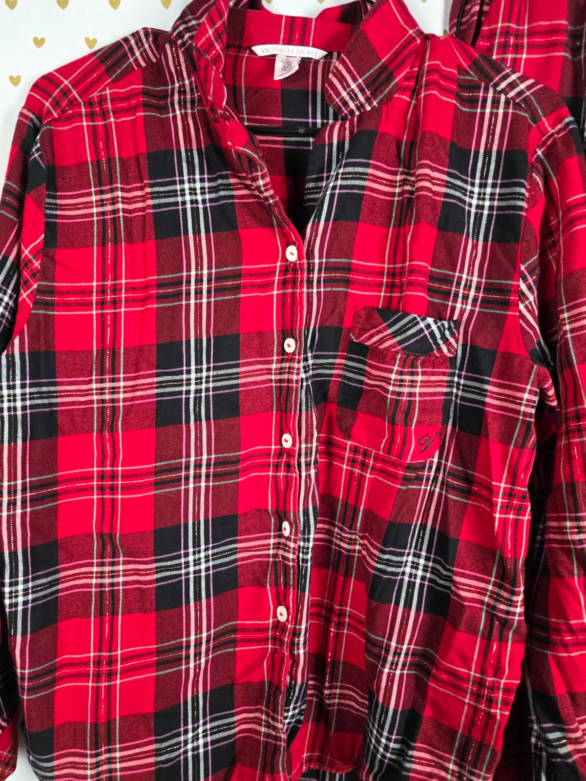 Victorias Secret PLAID Sleep Pajama Set Pants Button down Top Sleep 2pc  MEDIUM