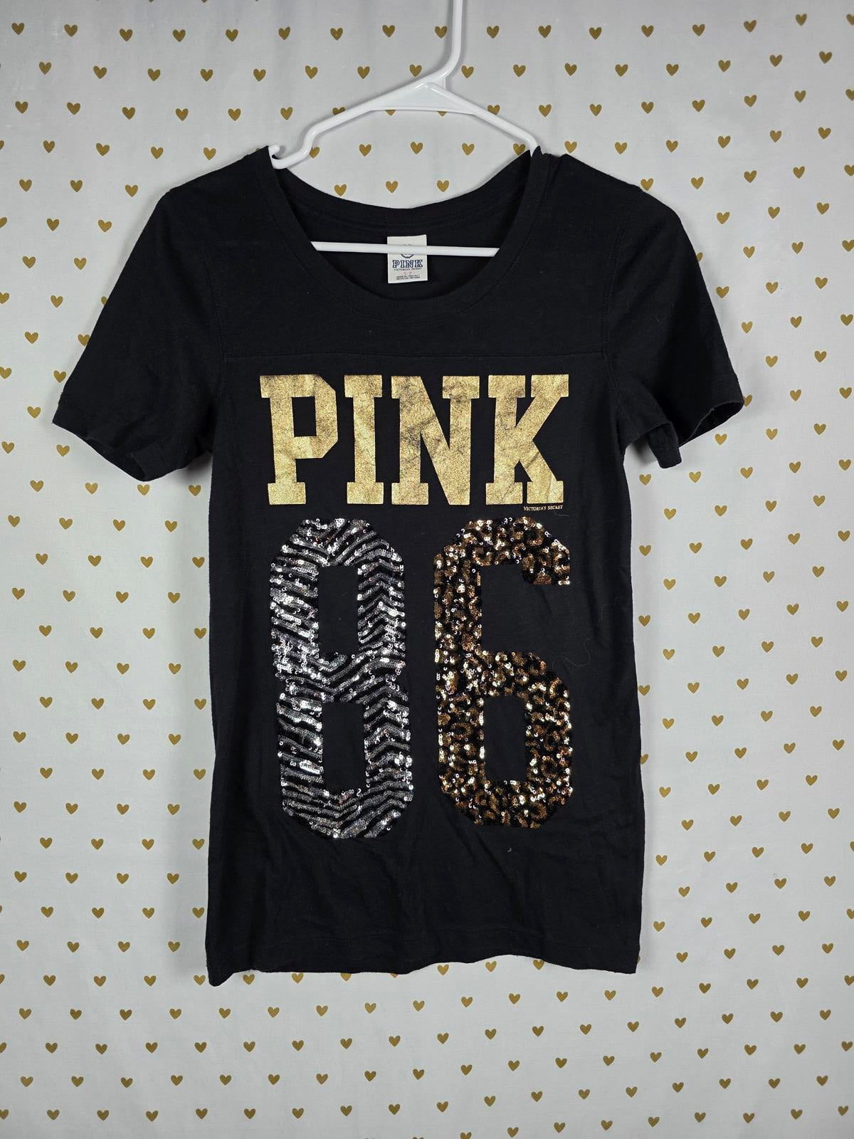 Victorias Secret Pink ANIMAL PRINT ZEBRA LEOPARD BLING SET Hoodie Tee Shirt Gold