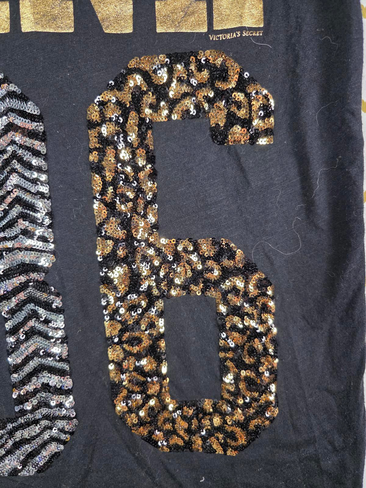 Victorias Secret Pink ANIMAL PRINT ZEBRA LEOPARD BLING SET Hoodie Tee Shirt Gold