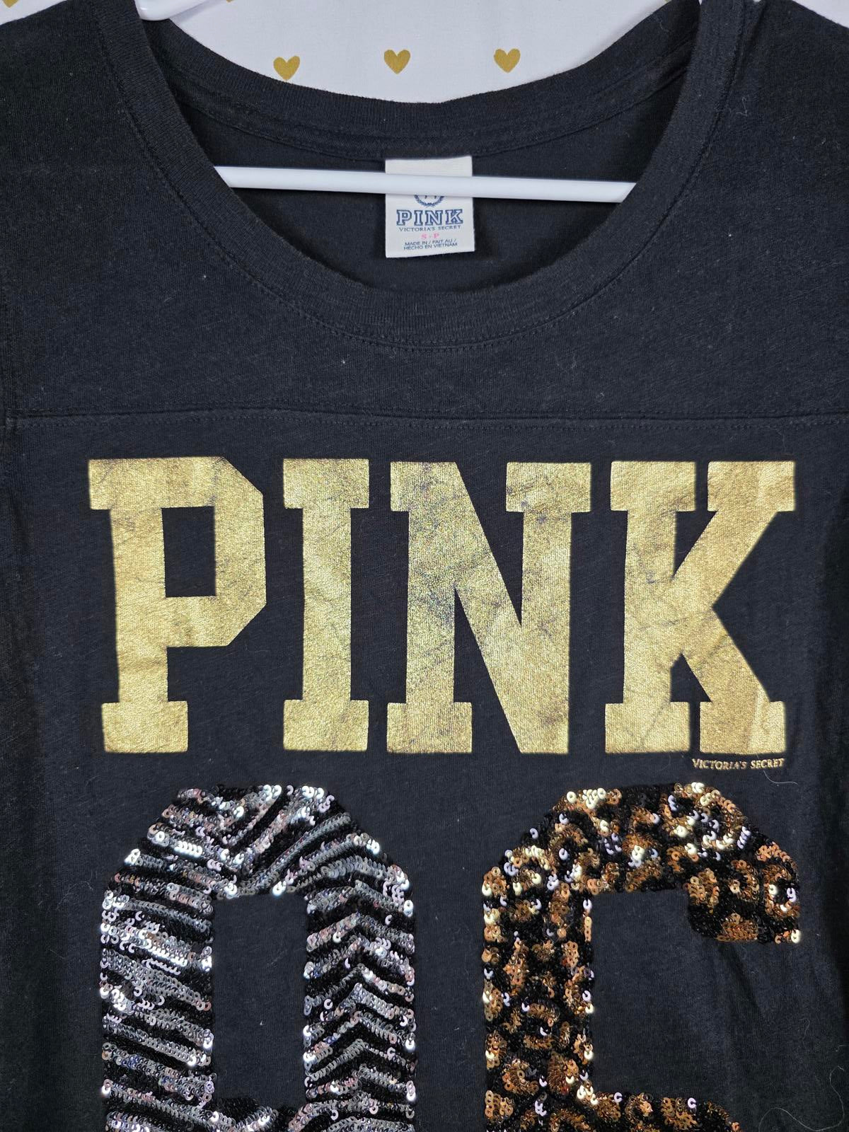 Victorias Secret Pink ANIMAL PRINT ZEBRA LEOPARD BLING SET Hoodie Tee Shirt Gold