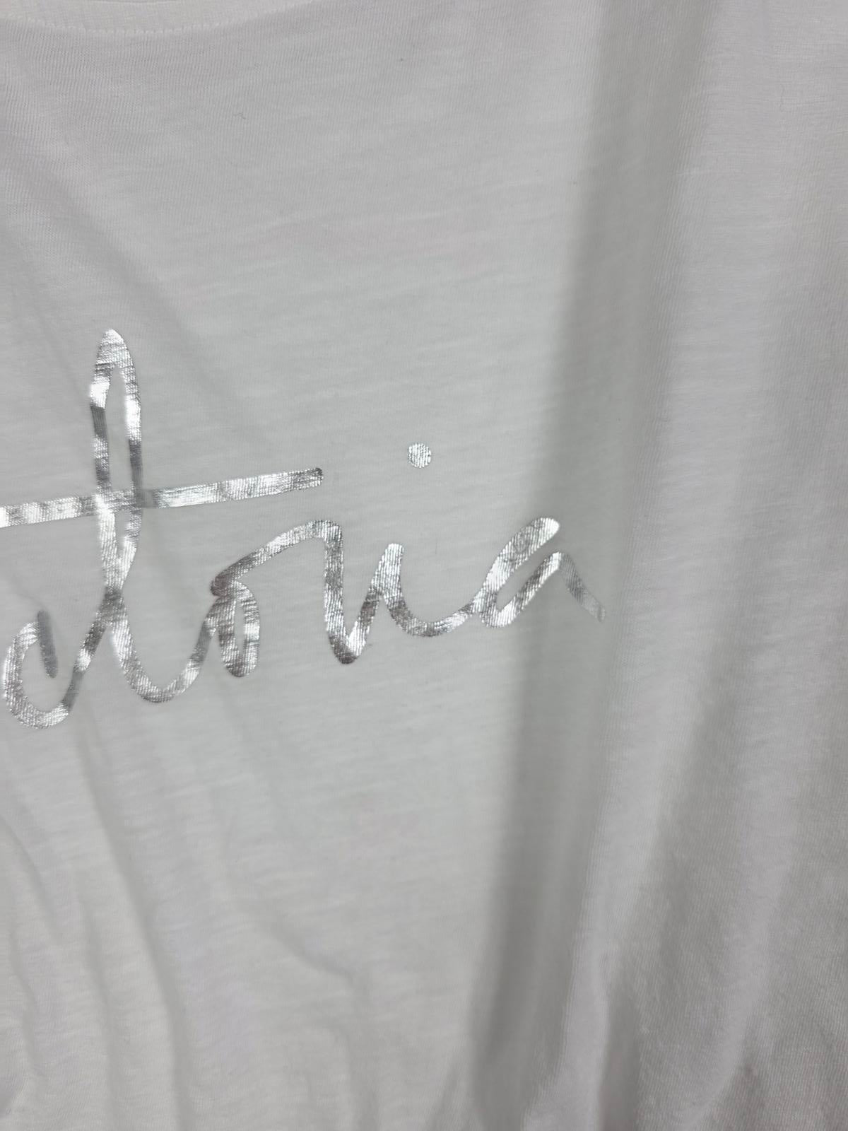 Victorias Secret Silver Foil Logo Tee shirt White SMALL