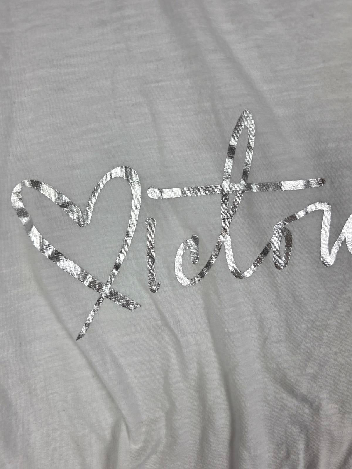 Victorias Secret Silver Foil Logo Tee shirt White SMALL