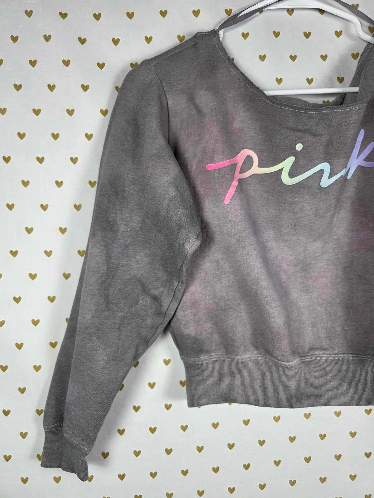 Victorias Secret Pink Slouchy Tye Dye Rainbow Logo Gradient Sweater XS