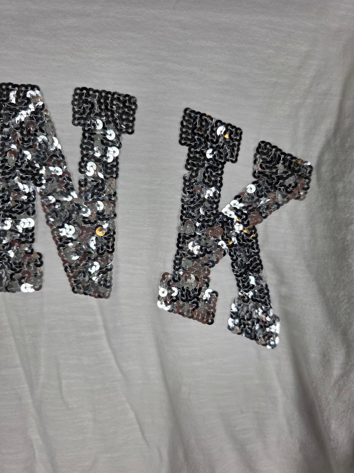 Victorias Secret PINK White Long Sleeve Bling Sequined Tee Shirt WHITE XS