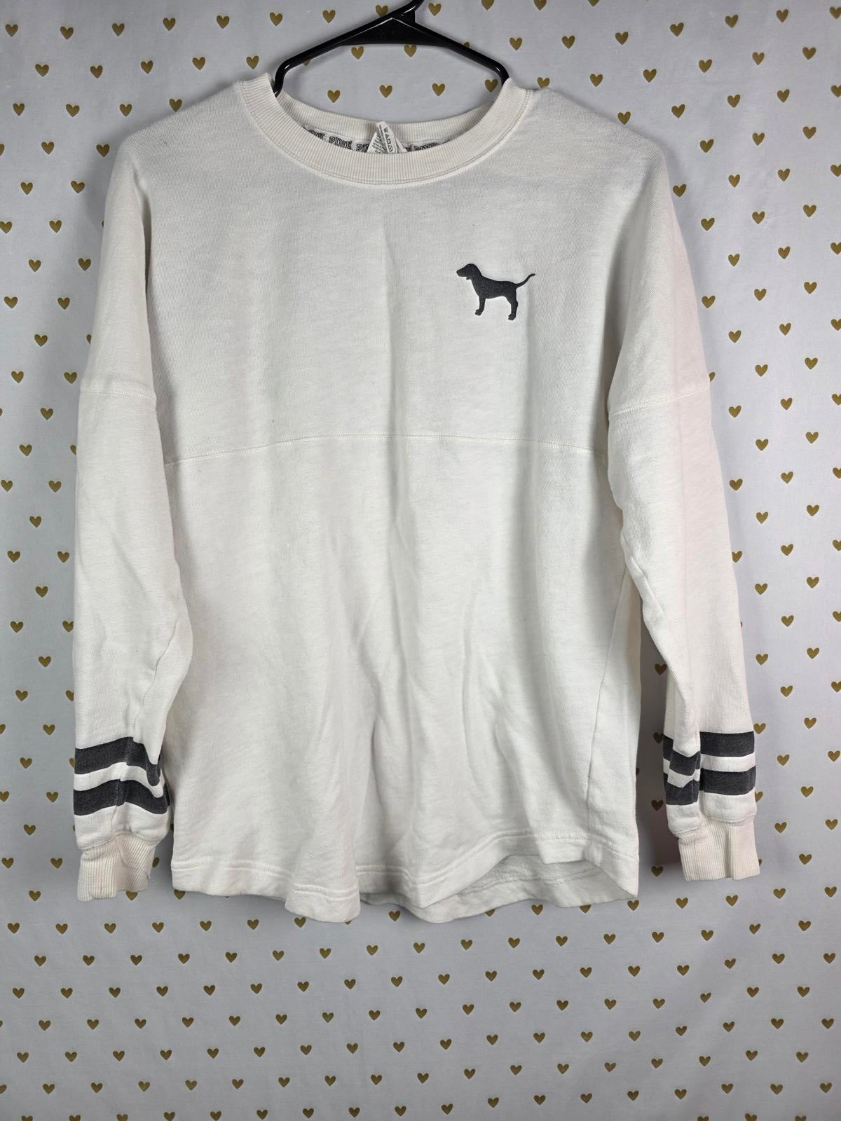 Victorias Secret Pink LOVE Campus Sweater Shirt White Oversized XS