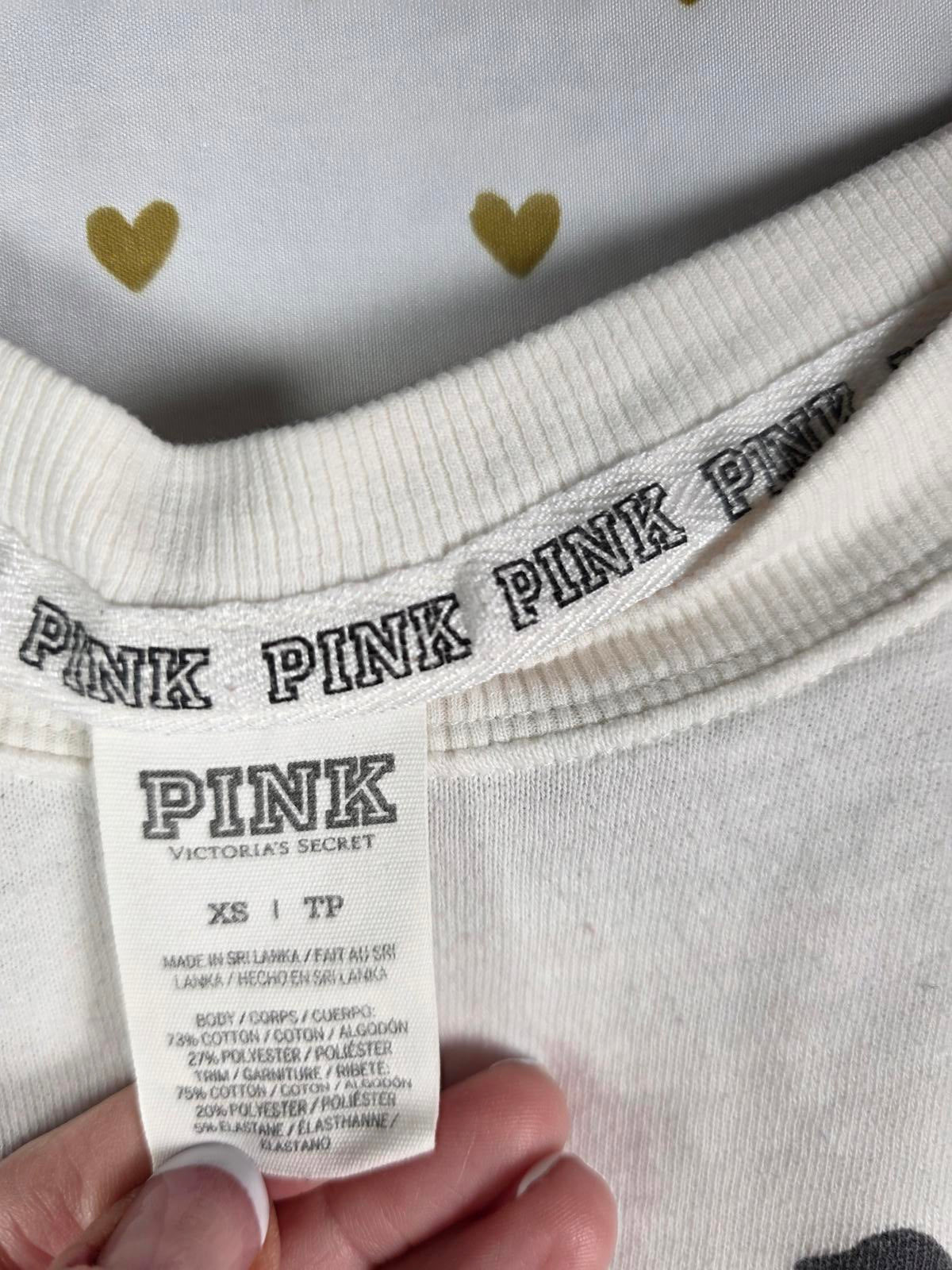 Victorias Secret Pink LOVE Campus Sweater Shirt White Oversized XS