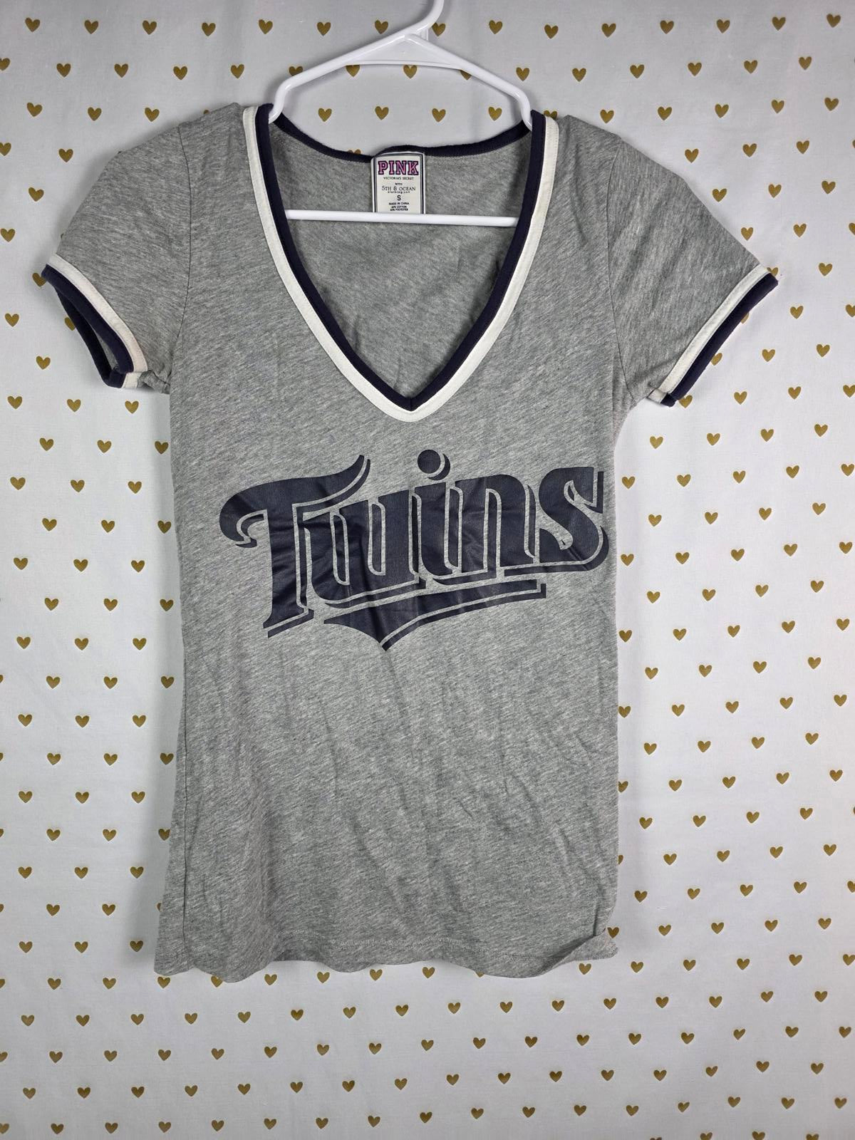 Victorias Secret PINK TWINS MLB MINNESOTA V neck tee shirt SMALL