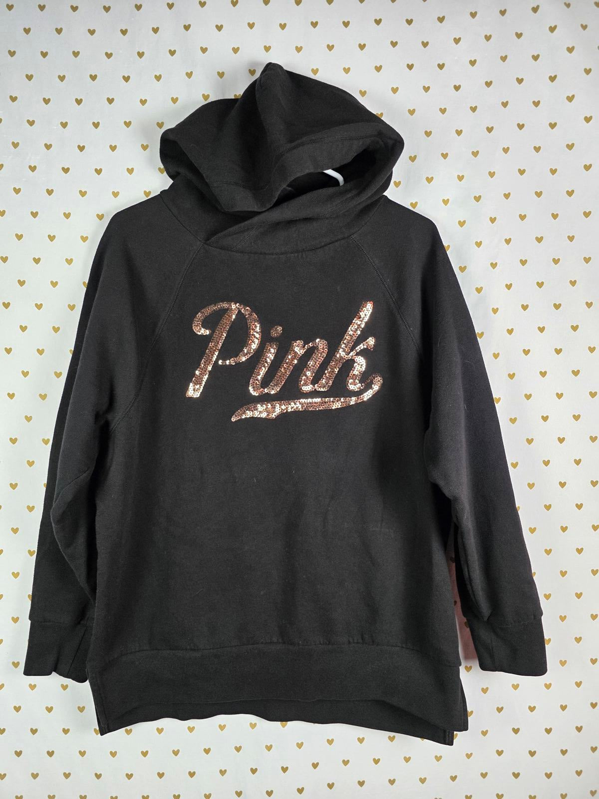 Victorias Secret Pink Rose Gold BLING Logo Pullover Oversized Sweater Top SMALL