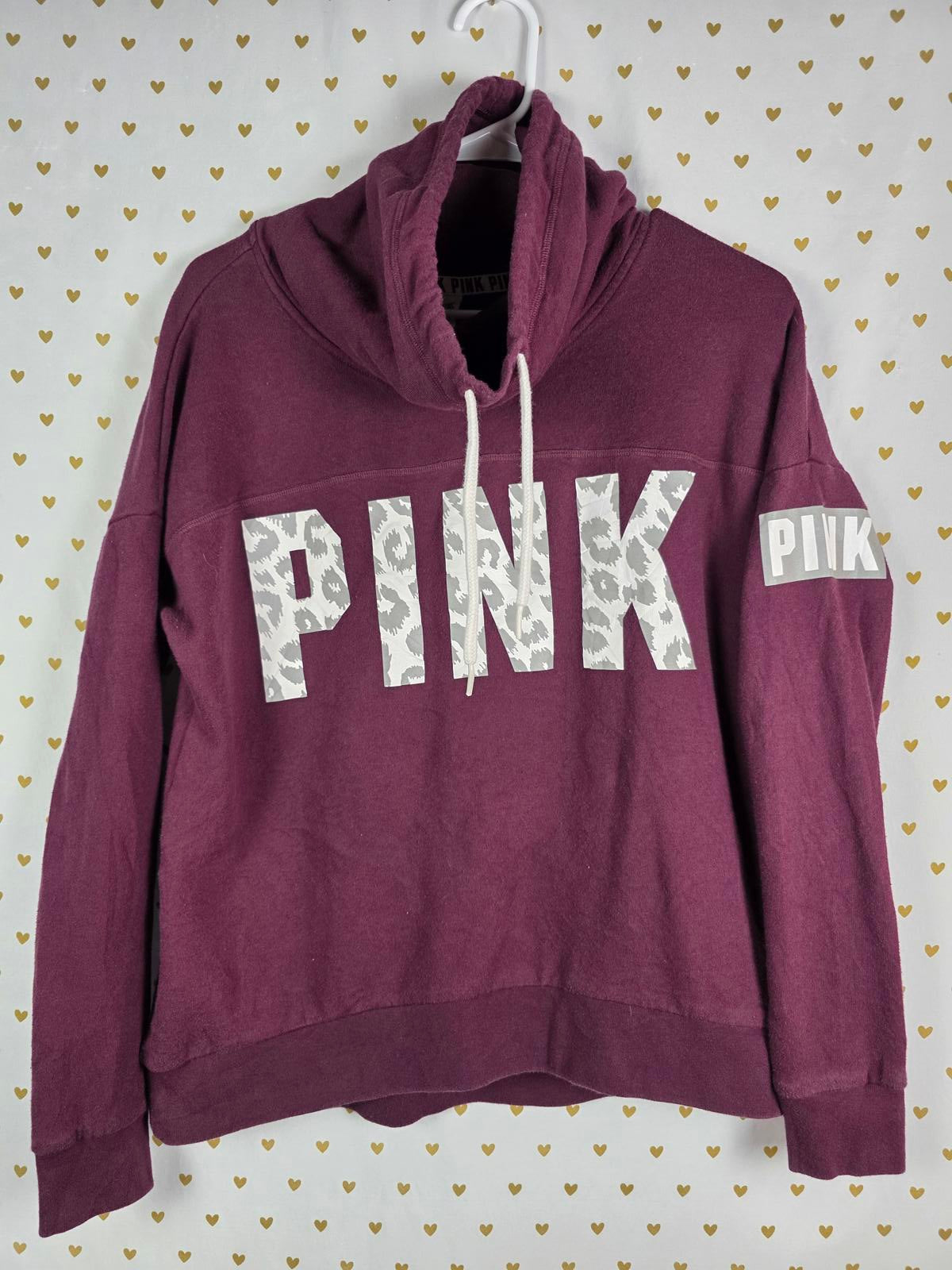 Victorias Secret Pink Cheetah Leopard reflective Logo Slouchy Sweater Shirt Sm