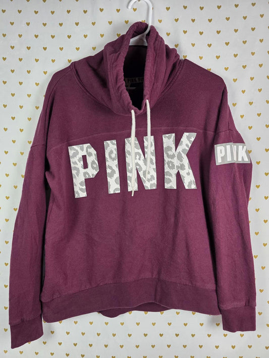Victorias Secret Pink Cheetah Leopard reflective Logo Slouchy Sweater Shirt Sm