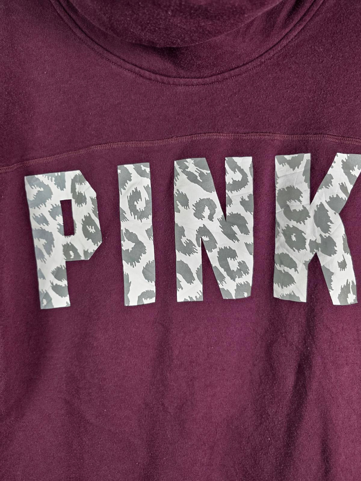 Victorias Secret Pink Cheetah Leopard reflective Logo Slouchy Sweater Shirt Sm