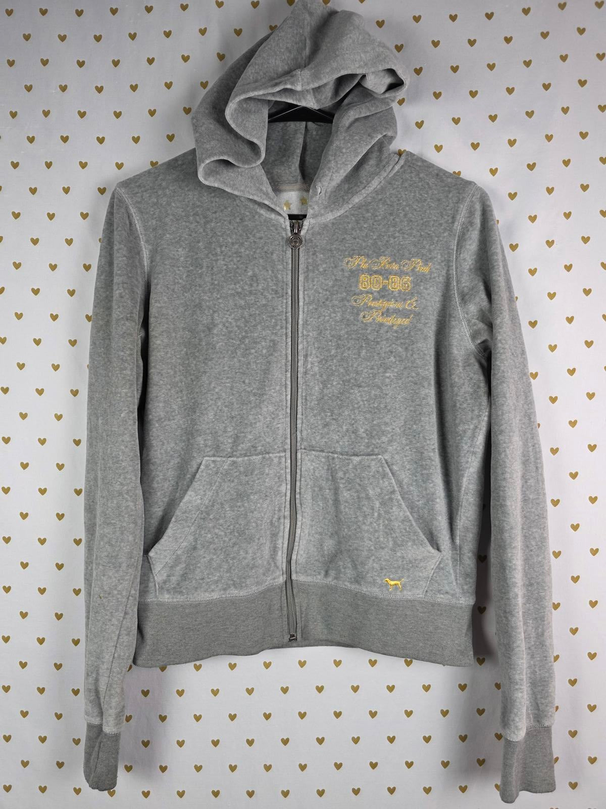 Victorias Secret Pink VINTAGE Grey Velour RARE Hoodie Full zip MEDIUM
