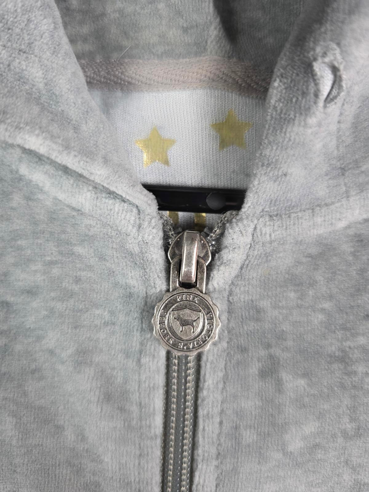 Victorias Secret Pink VINTAGE Grey Velour RARE Hoodie Full zip MEDIUM