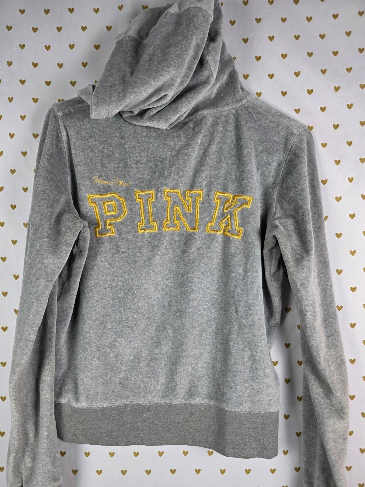 Victorias Secret Pink VINTAGE Grey Velour RARE Hoodie Full zip MEDIUM
