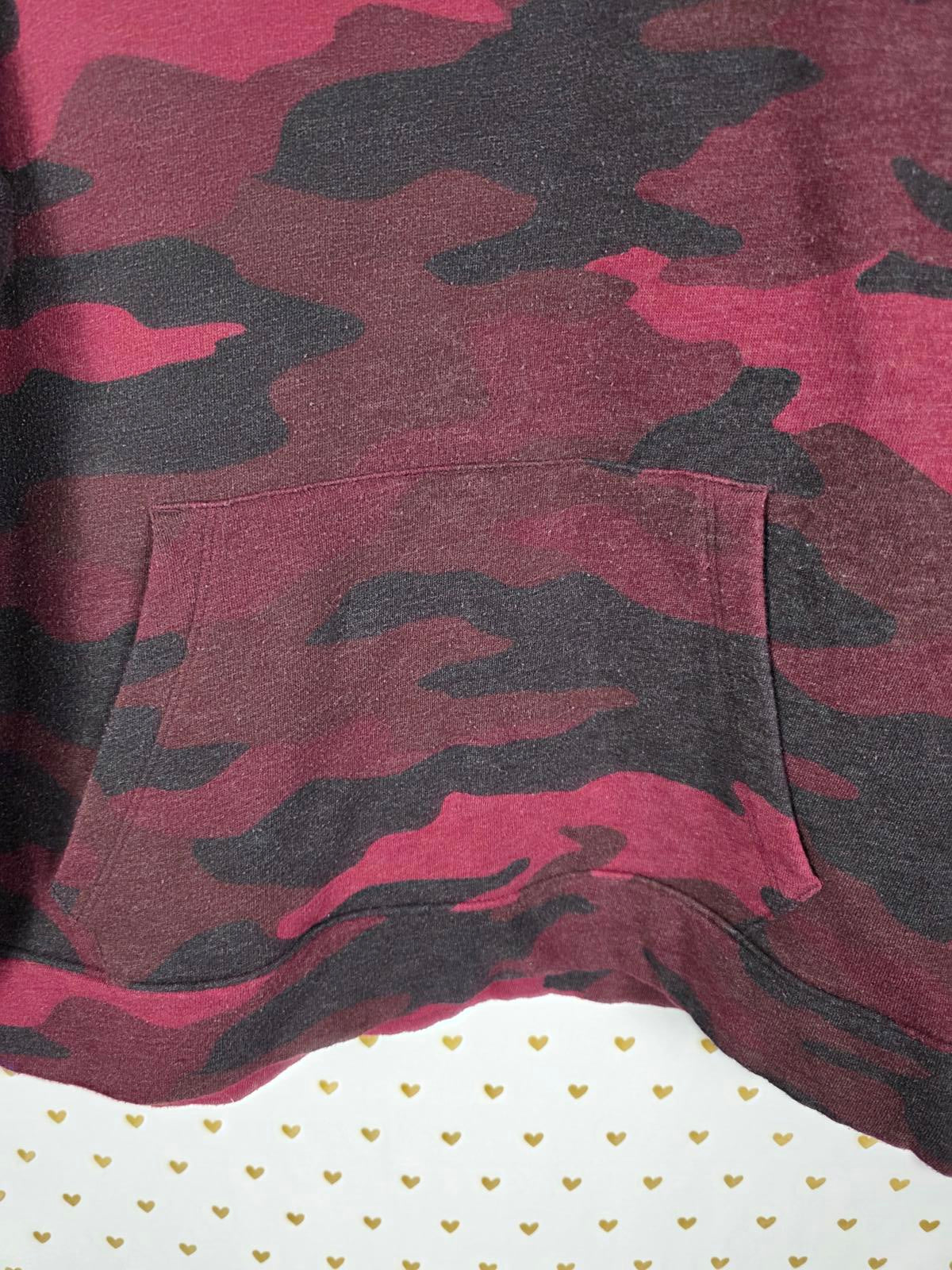 Victorias Secret Pink Red Camo Camouflage BLING SEQUINED Sherpa Hoodie Sweater L