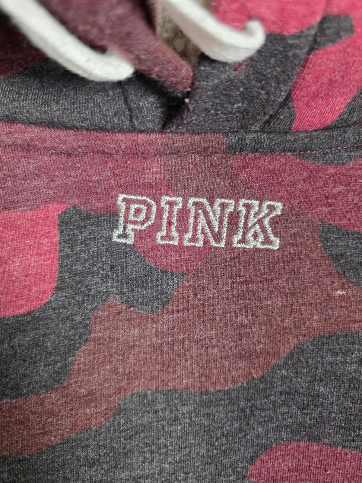 Victorias Secret Pink Red Camo Camouflage BLING SEQUINED Sherpa Hoodie Sweater L