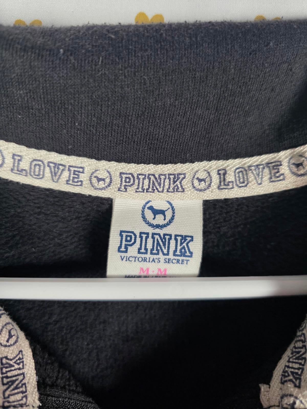 Victorias Secret Pink ZEBRA AnimaL Print VINTAGE Y2k Quarter Zip Sweater Shirt M