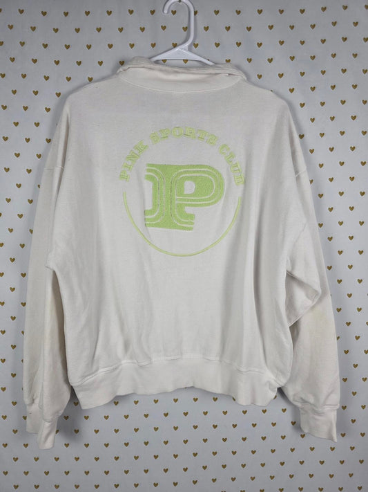 Victorias Secret Pink White Full Zip Neon Green Logo Sweater Jacket MEDIUM