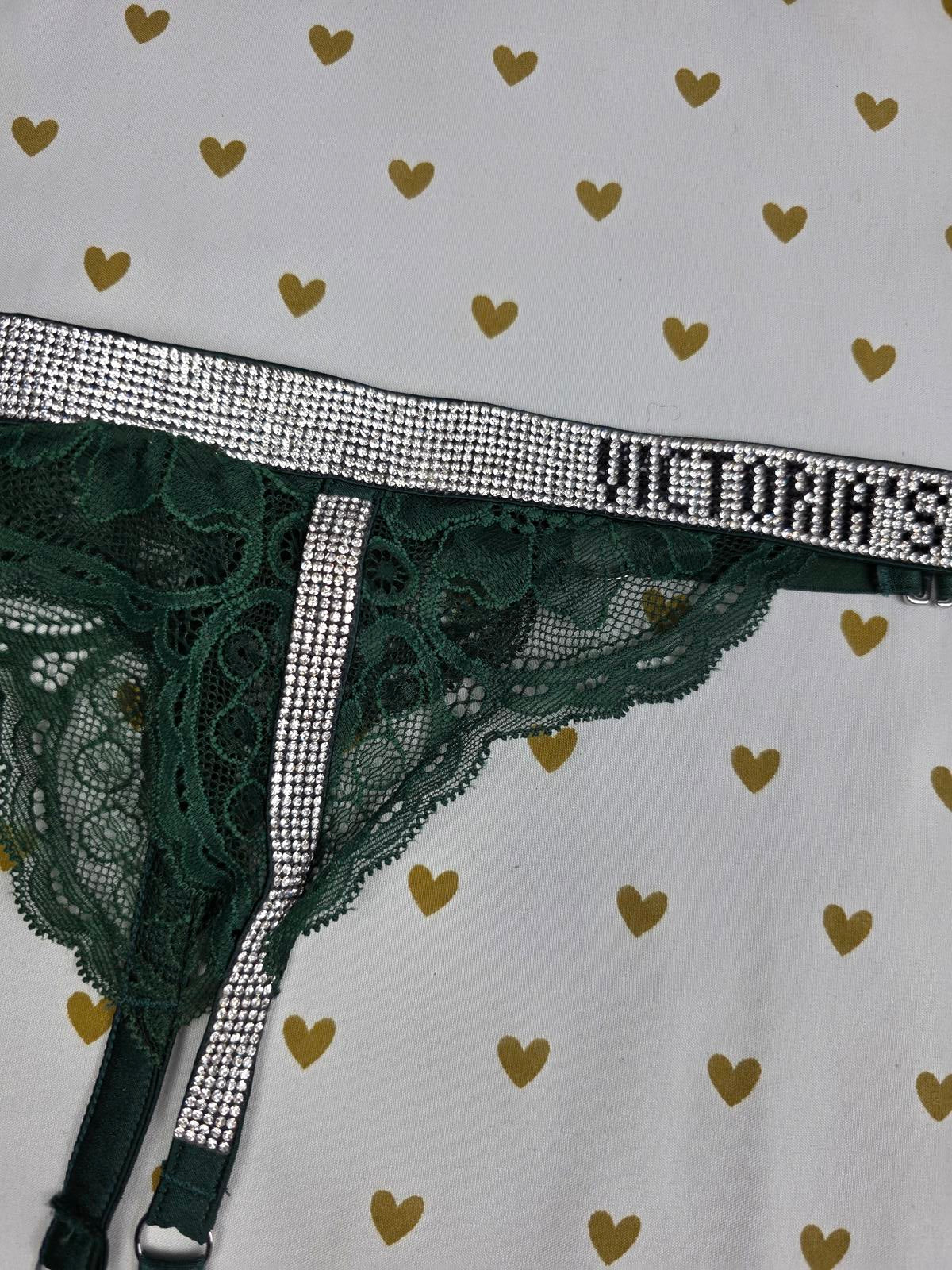 Victorias Secret BLING Shine Garter Belt Strap Green Medium Large Lingerie