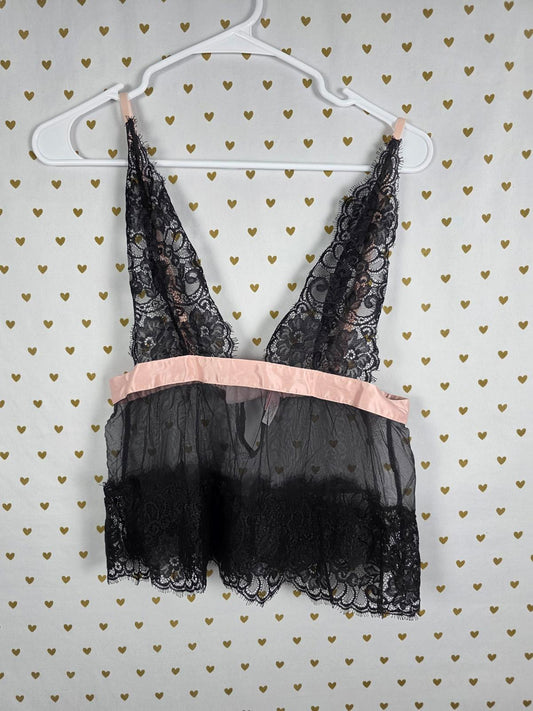 Victorias Secret Sheer Babydoll Tank Lace Lingerie Top VINTAGE y2k MEDIUM