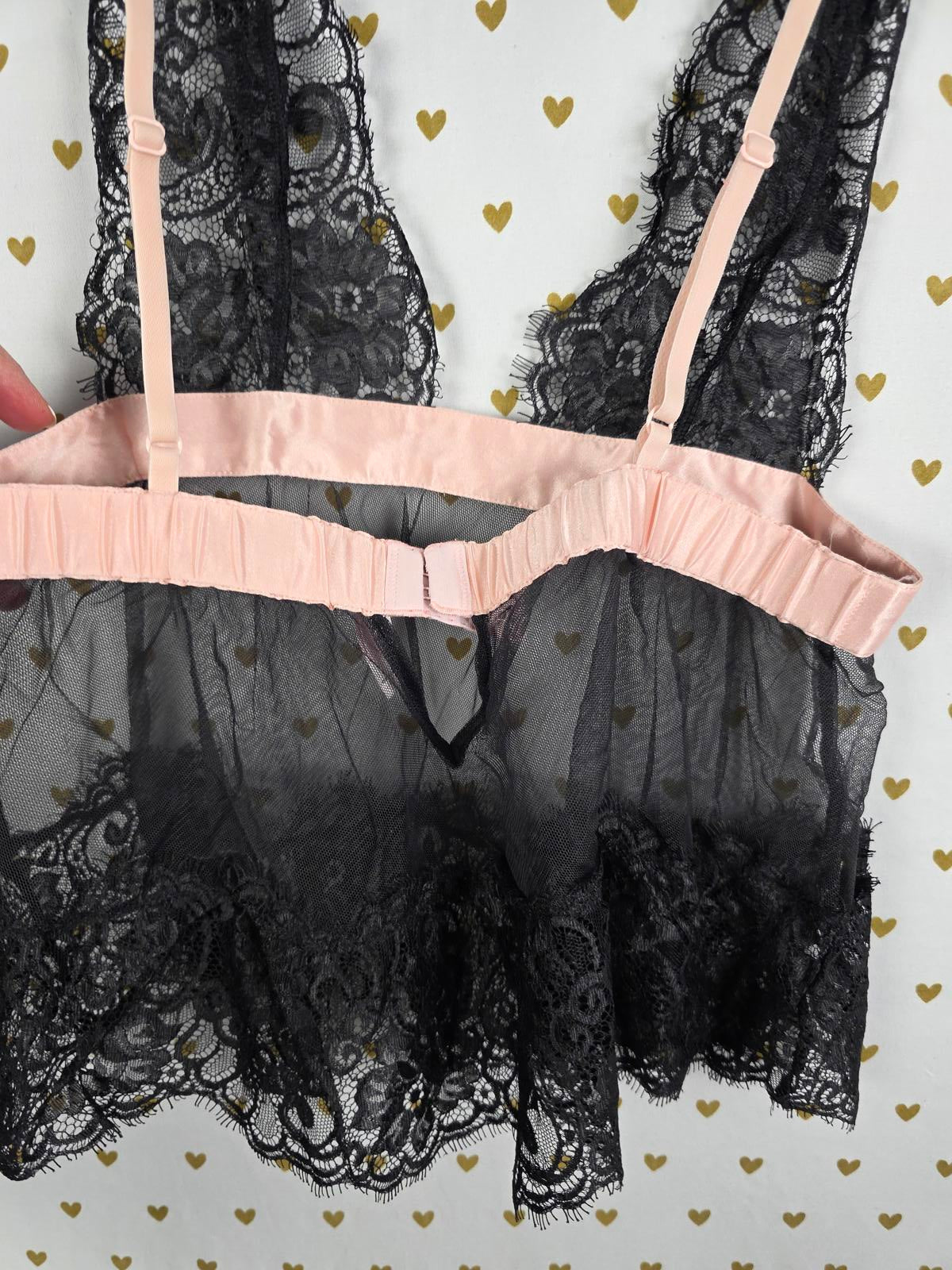 Victorias Secret Sheer Babydoll Tank Lace Lingerie Top VINTAGE y2k MEDIUM