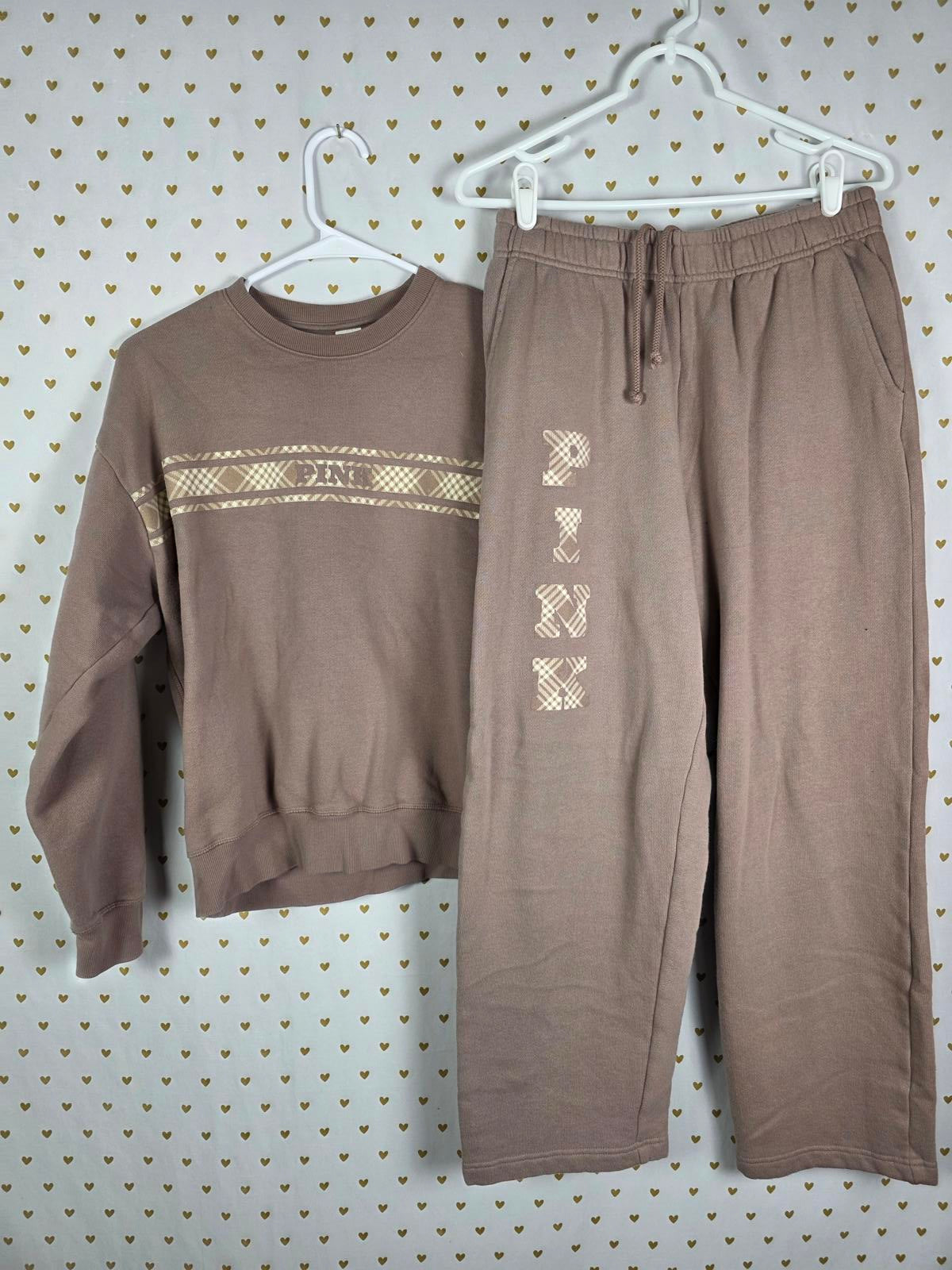Victorias Secret Pink Sweater Joggers Sweats SET Logo Long Sleeve MEDIUM