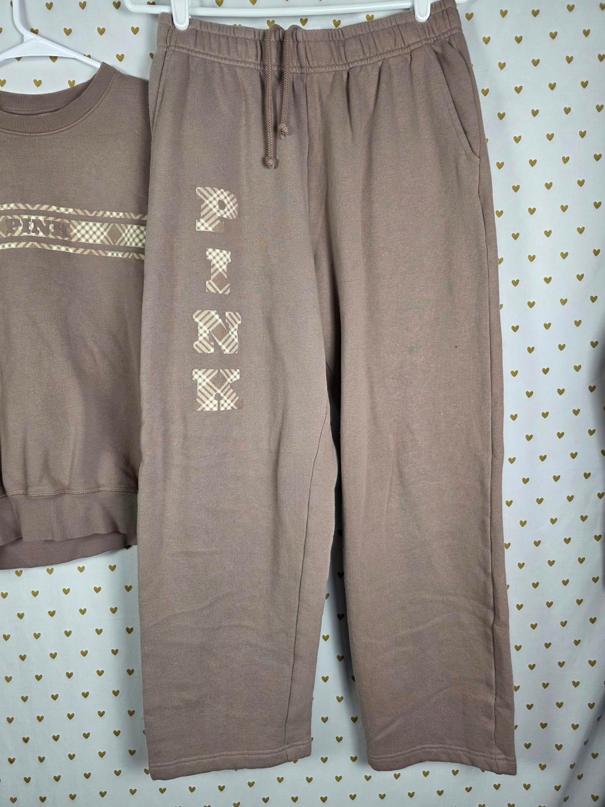 Victorias Secret Pink Sweater Joggers Sweats SET Logo Long Sleeve MEDIUM