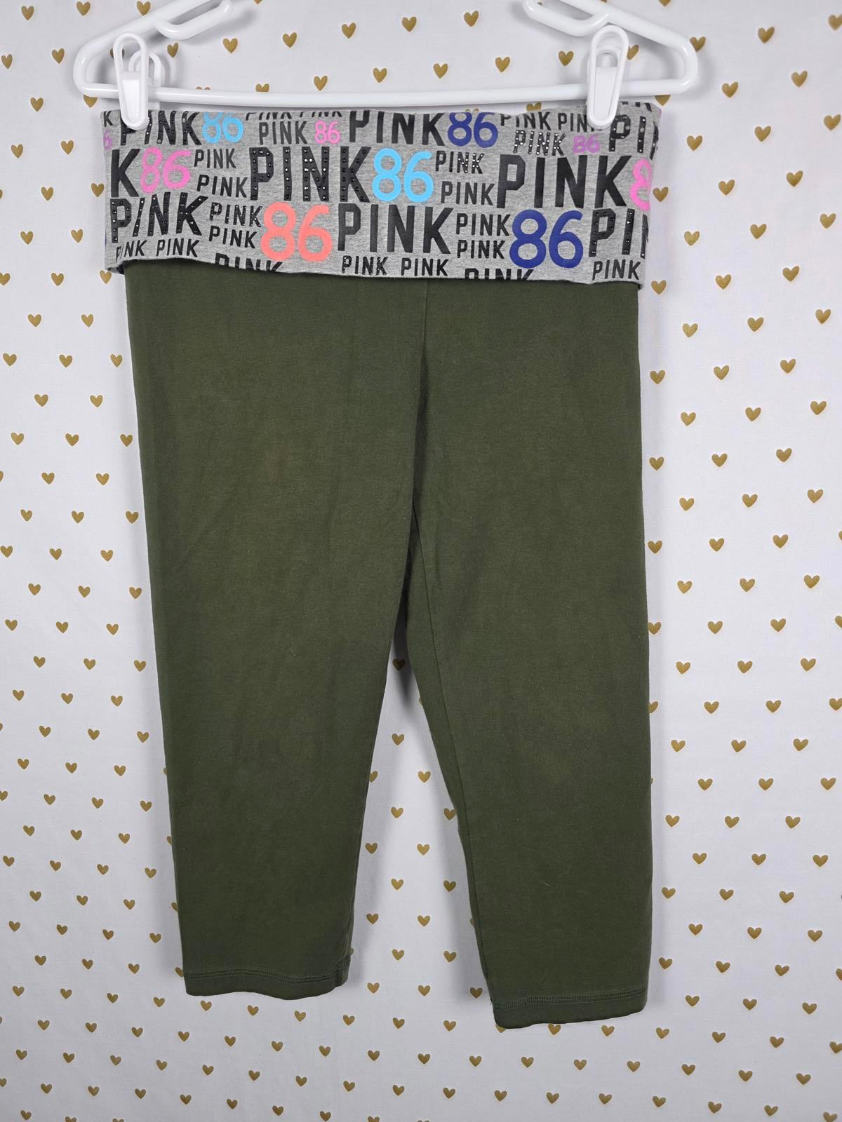Victorias Secret PINK GREEN VTG Capri Foldover Yoga Pants Bling Studded MED