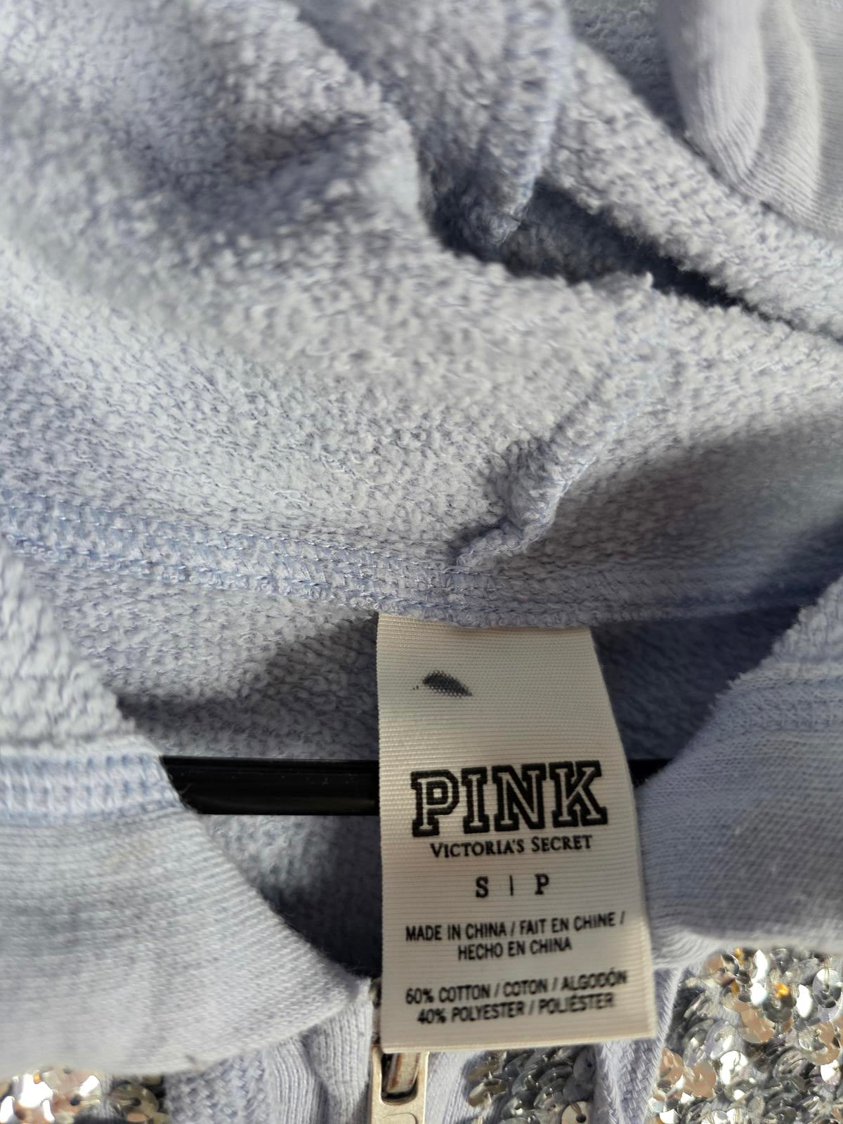 Victoria's Secret PINK Fashion Show Silver Sequin Bling Hoodie SMALL Rare