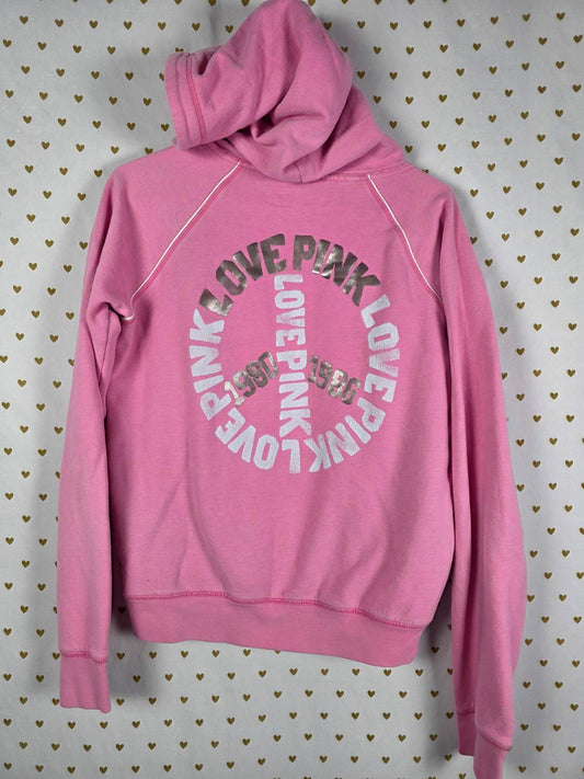 Victorias Secret Pink PEACE VIntage LOVE pullover Hoodie Sweater MEDIUM Y2k