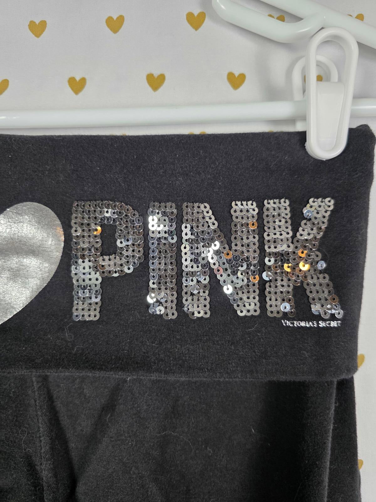 Victorias Secret PINK BLING SEQUINED Foldover Capri Yoga Pants VINTAGE SMALL
