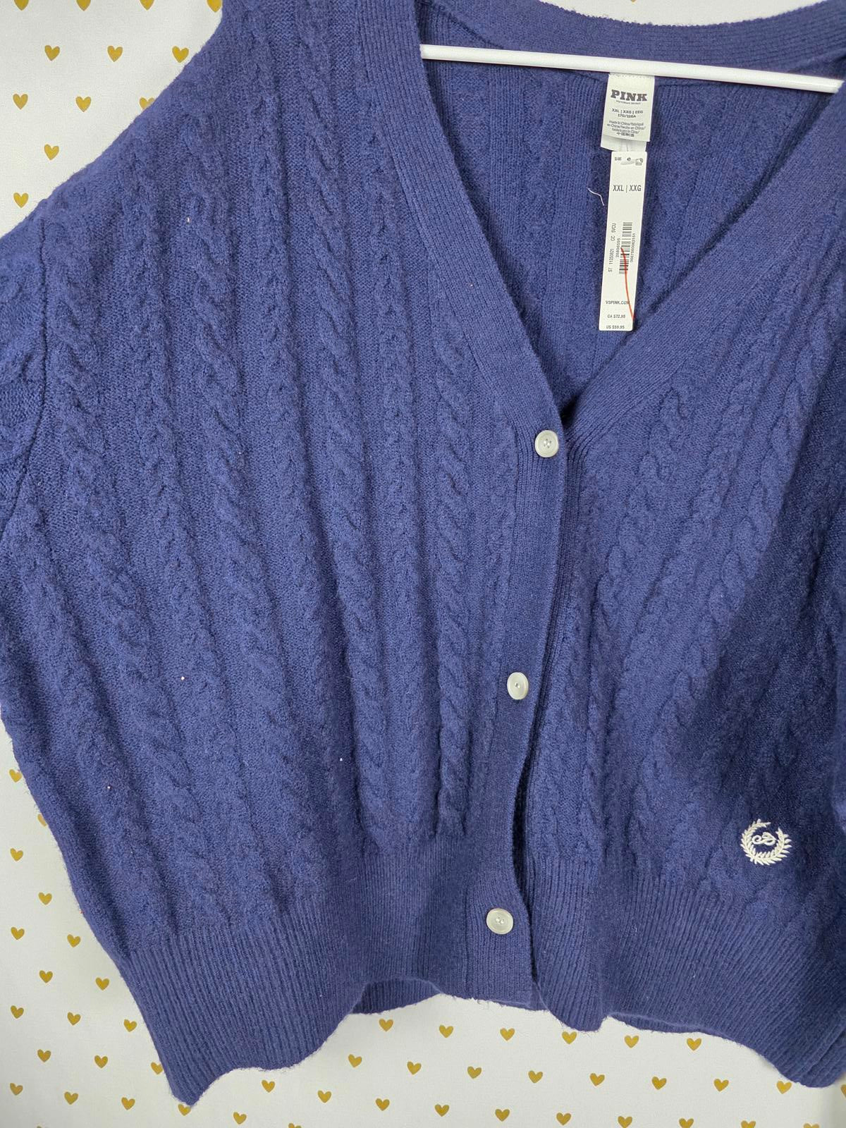 Victorias Secret Pink NEW NWT Blue Cable Knit Sweater Shirt 2X XXL Buttons