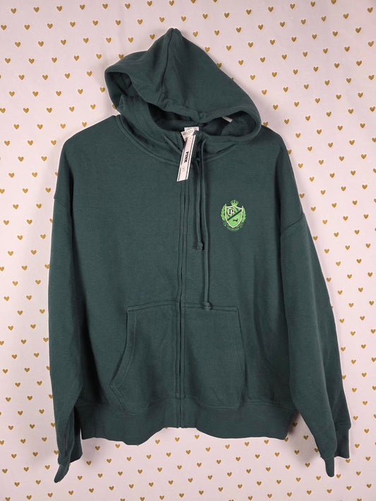 Victorias Secret Pink GREEN NEW NWT Full Zip Hoodie Jacket SMALL Crest Varsity