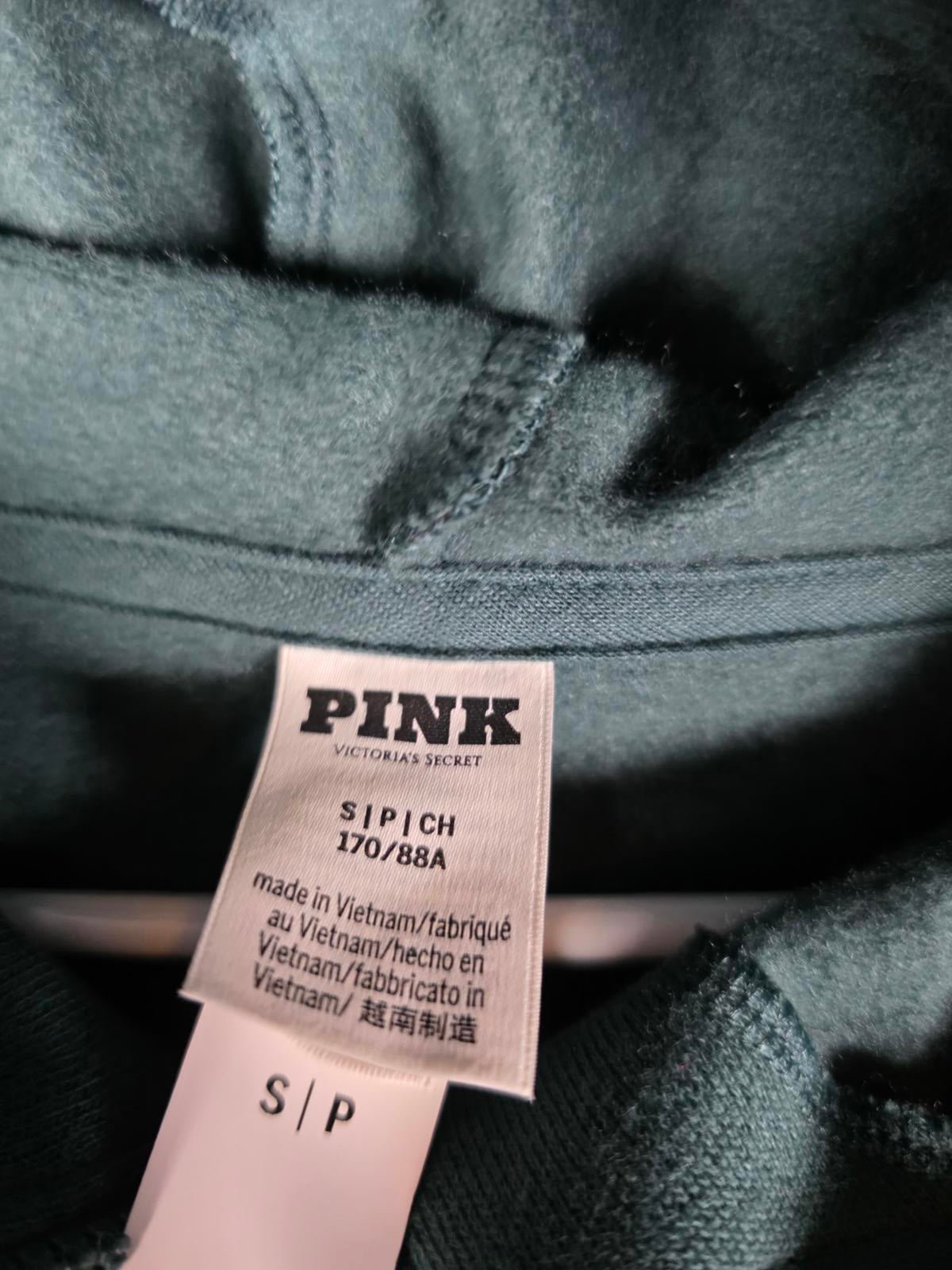 Victorias Secret Pink GREEN NEW NWT Full Zip Hoodie Jacket SMALL Crest Varsity