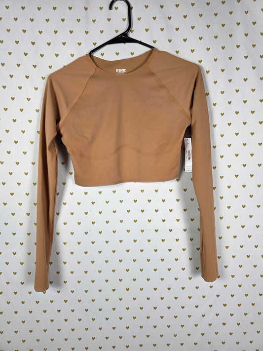 Victorias Secret PINK NEW Seamless Long Sleeve Active Open Back Brown Top NWT SM