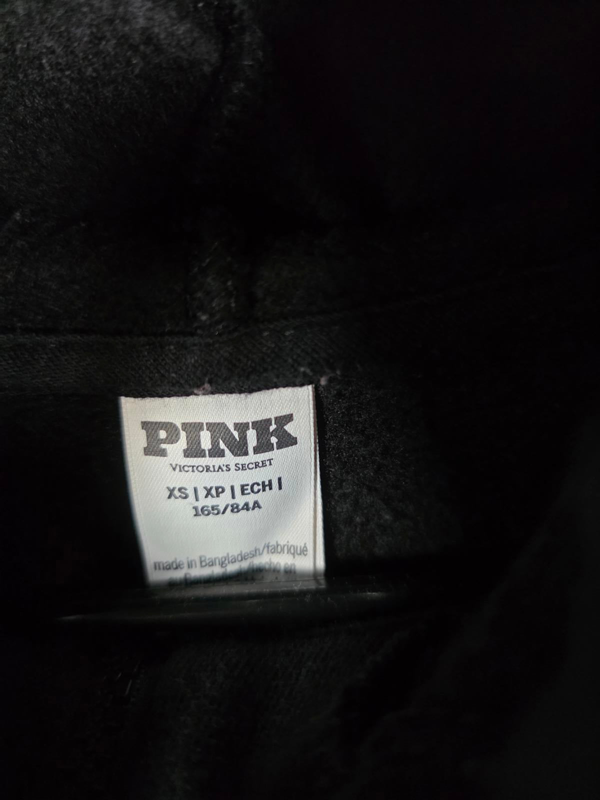 Victorias Secret Pink Logo Hoodie Jacket XS Oversized Black Full Zip