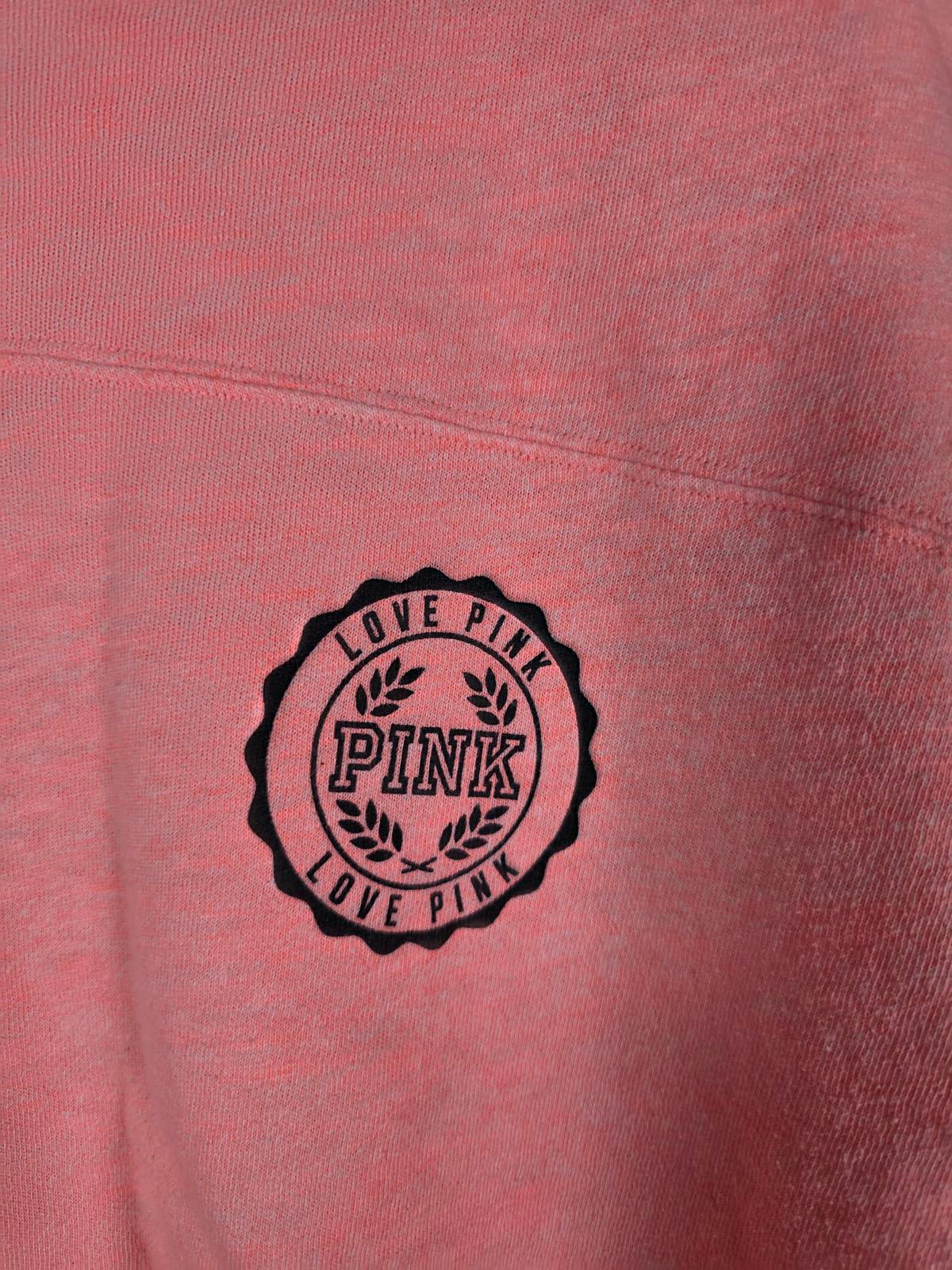 Victorias Secret Pink Neon Cropped Logo Long Sleeve Sweater Shirt SMALL