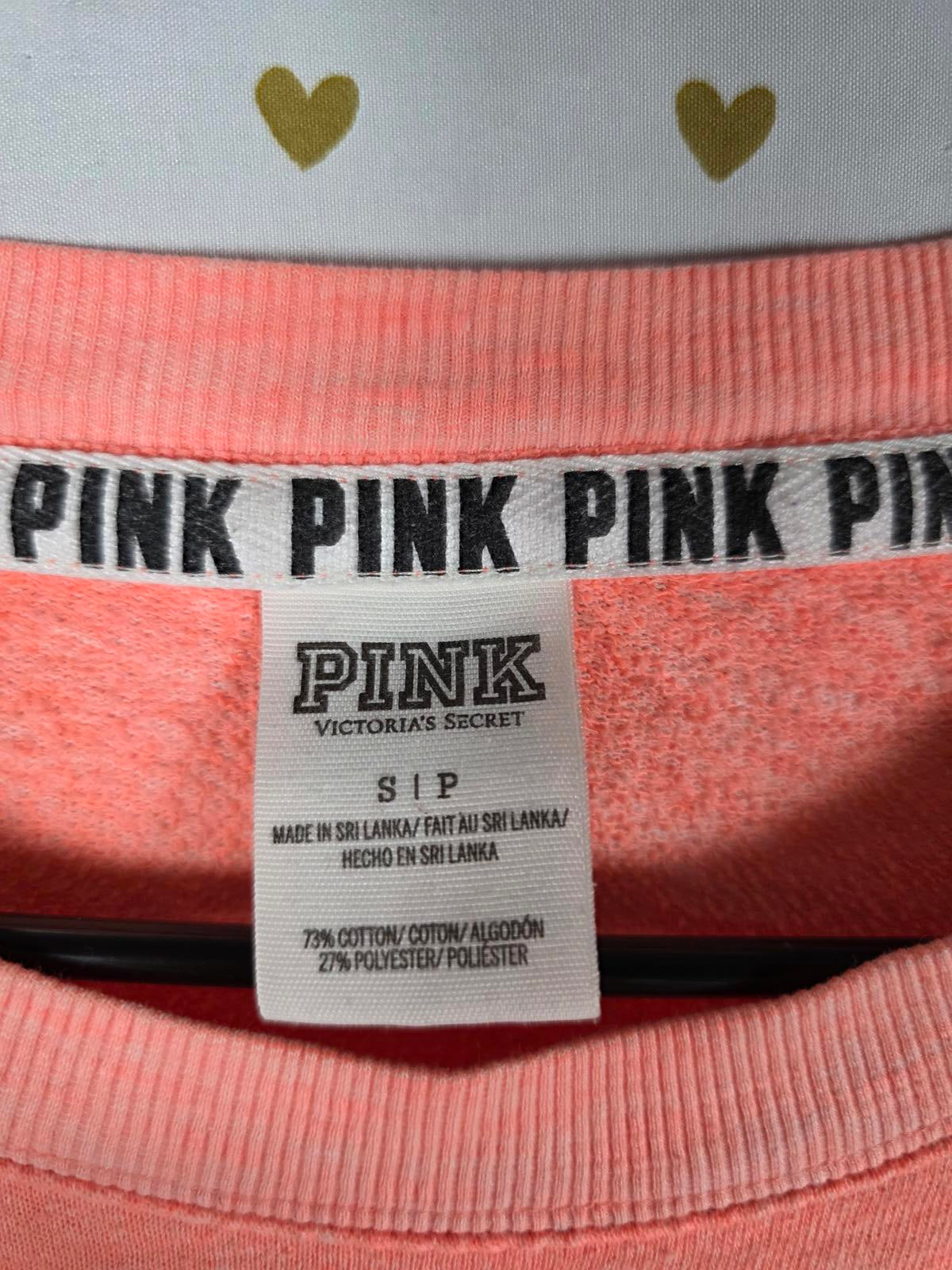Victorias Secret Pink Neon Cropped Logo Long Sleeve Sweater Shirt SMALL