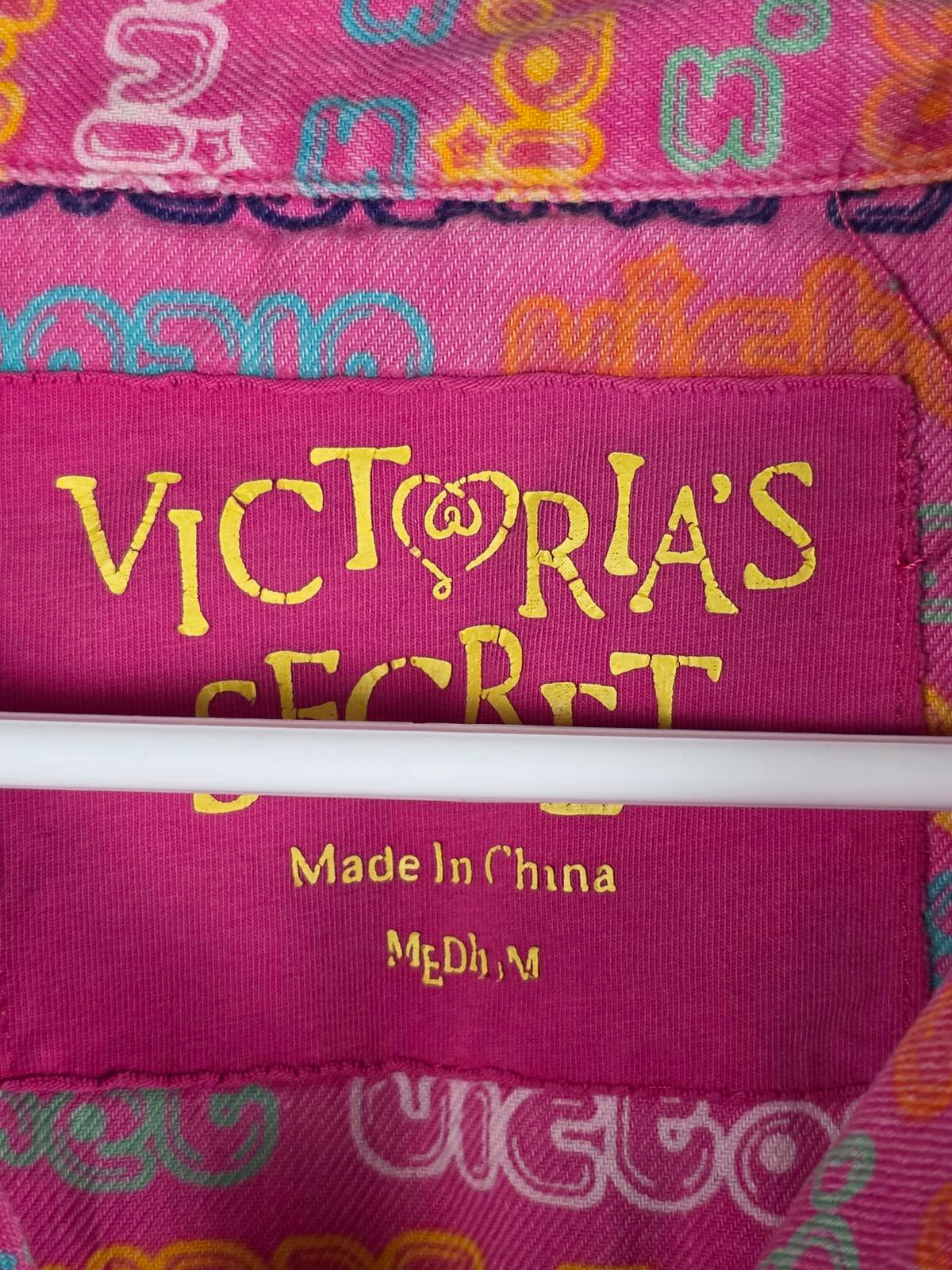 VINTAGE Victorias Secret Flannel PJ Pajama Set MEDIUM Cotton Shirt Pants Logo