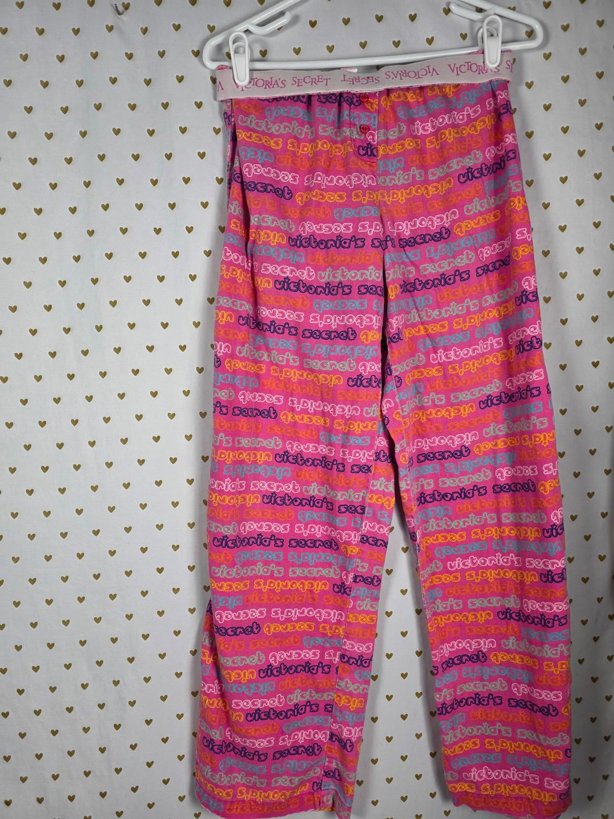 VINTAGE Victorias Secret Flannel PJ Pajama Set MEDIUM Cotton Shirt Pants Logo