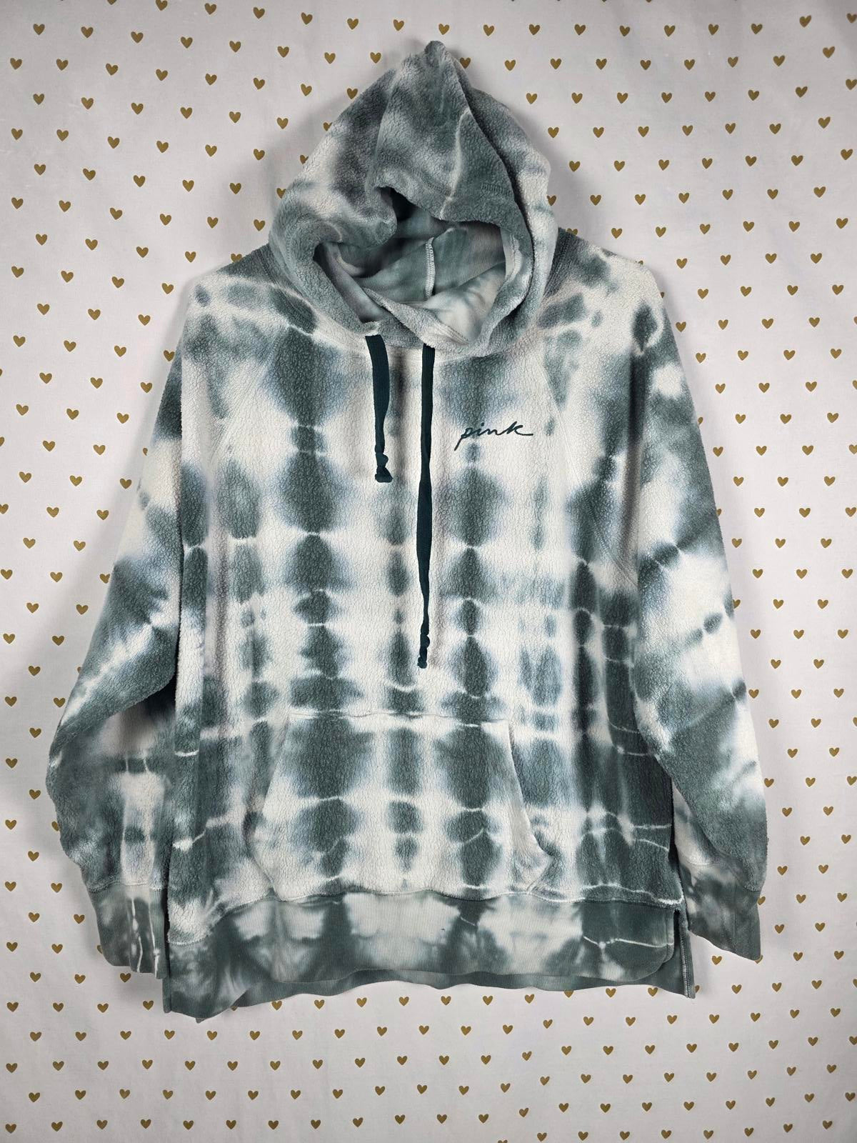 Victorias Secret Pink Fleece Sherpa Tye Dye Pullover Hoodie Sweater MEDIUM