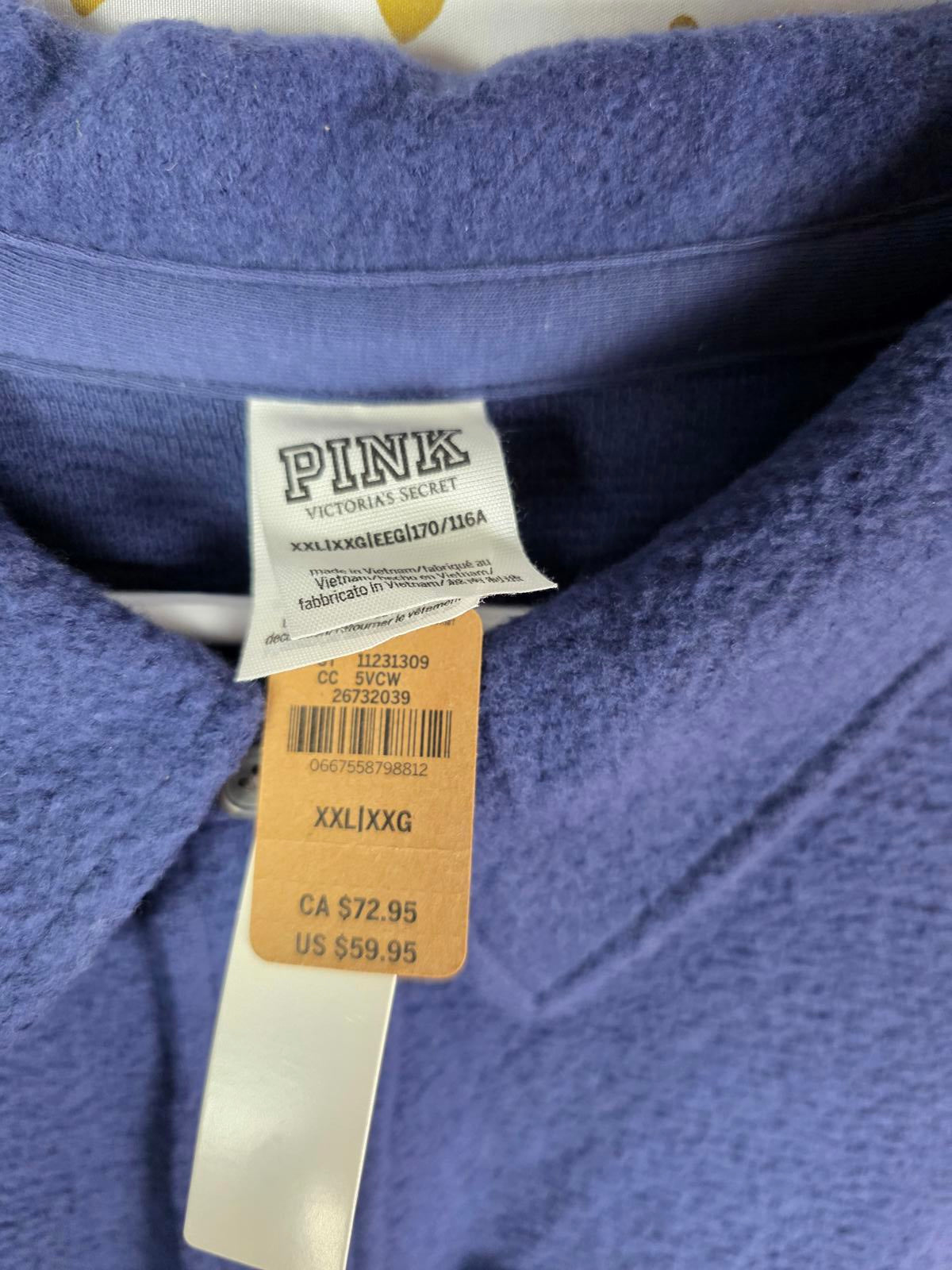 NWT Pink Victoria's Secret Womens XXL 2XL Blue Reverse Fleece Button Up Shacket