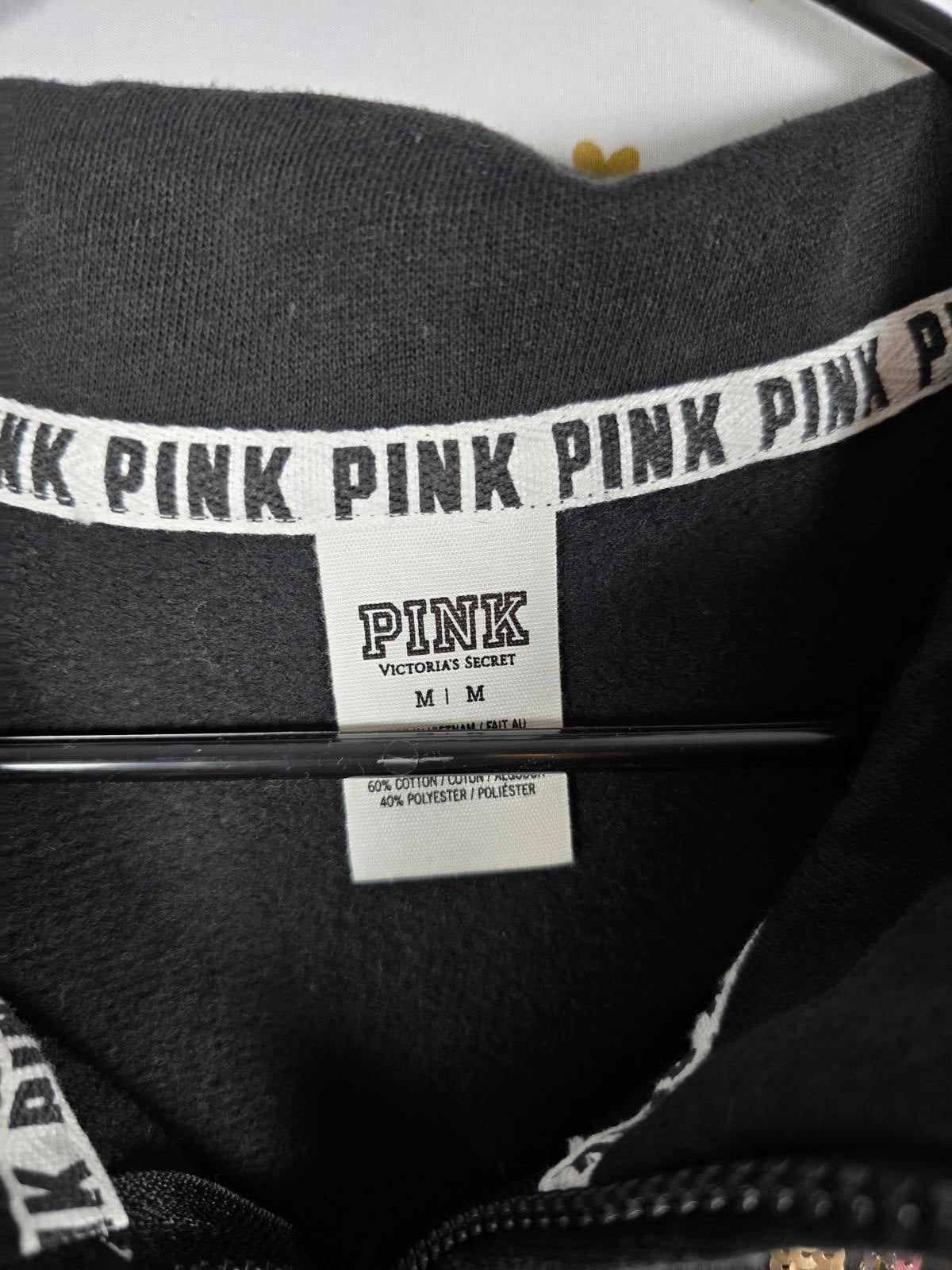 Victorias Secret Pink BLING Quarter Zip Gold Bling Long sleeve sweater shirt MED