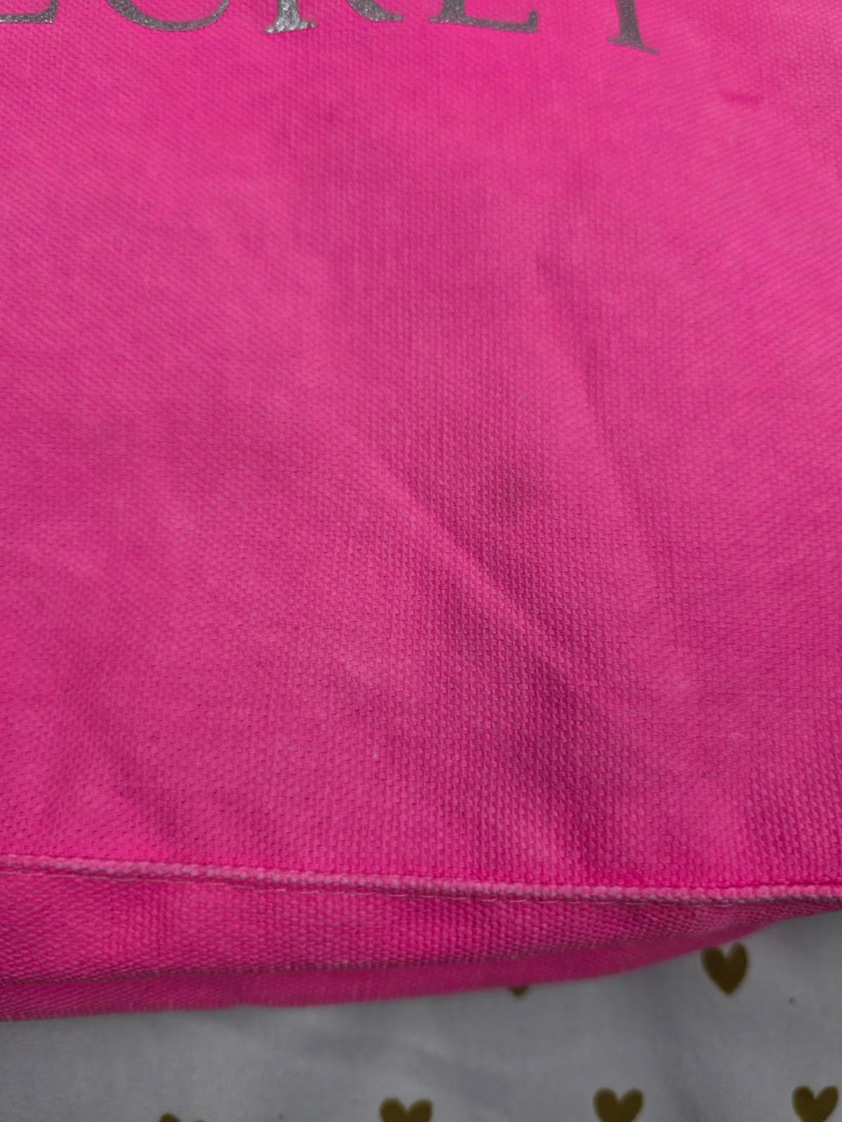 Victoria's Secret NEON PINK Tote Canvas Logo Duffel Bag Purse Long Strap