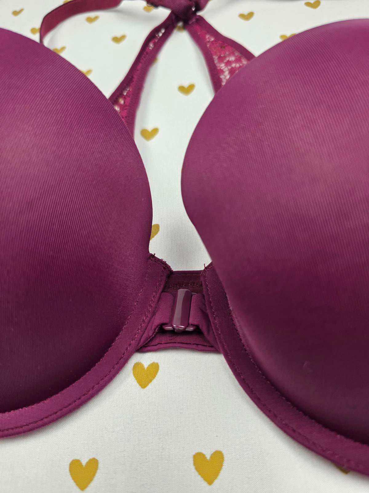 Victorias Secret Maroon Strappy Lace Front Close Perfect shape Bra 32D