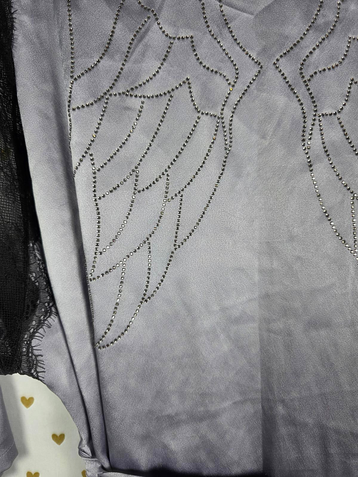 Victorias Secret LIMITED EDITION Satin Silky Robe BLING WINGS Studded Grey S M