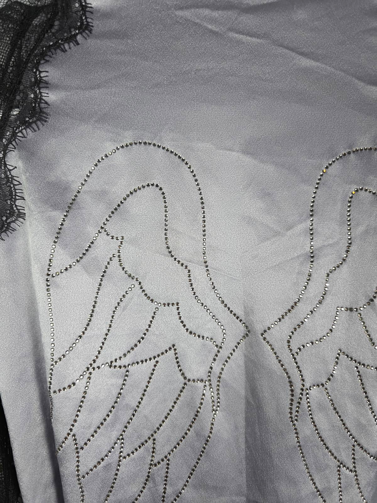 Victorias Secret LIMITED EDITION Satin Silky Robe BLING WINGS Studded Grey S M