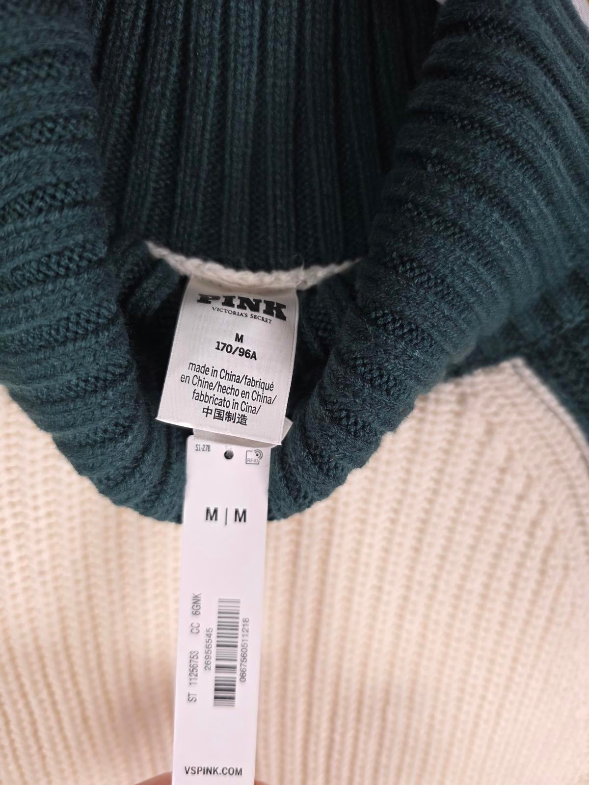 Victorias Secret Pink NEW NWT Green Cream Soft Turtleneck Sweater MEDIUM