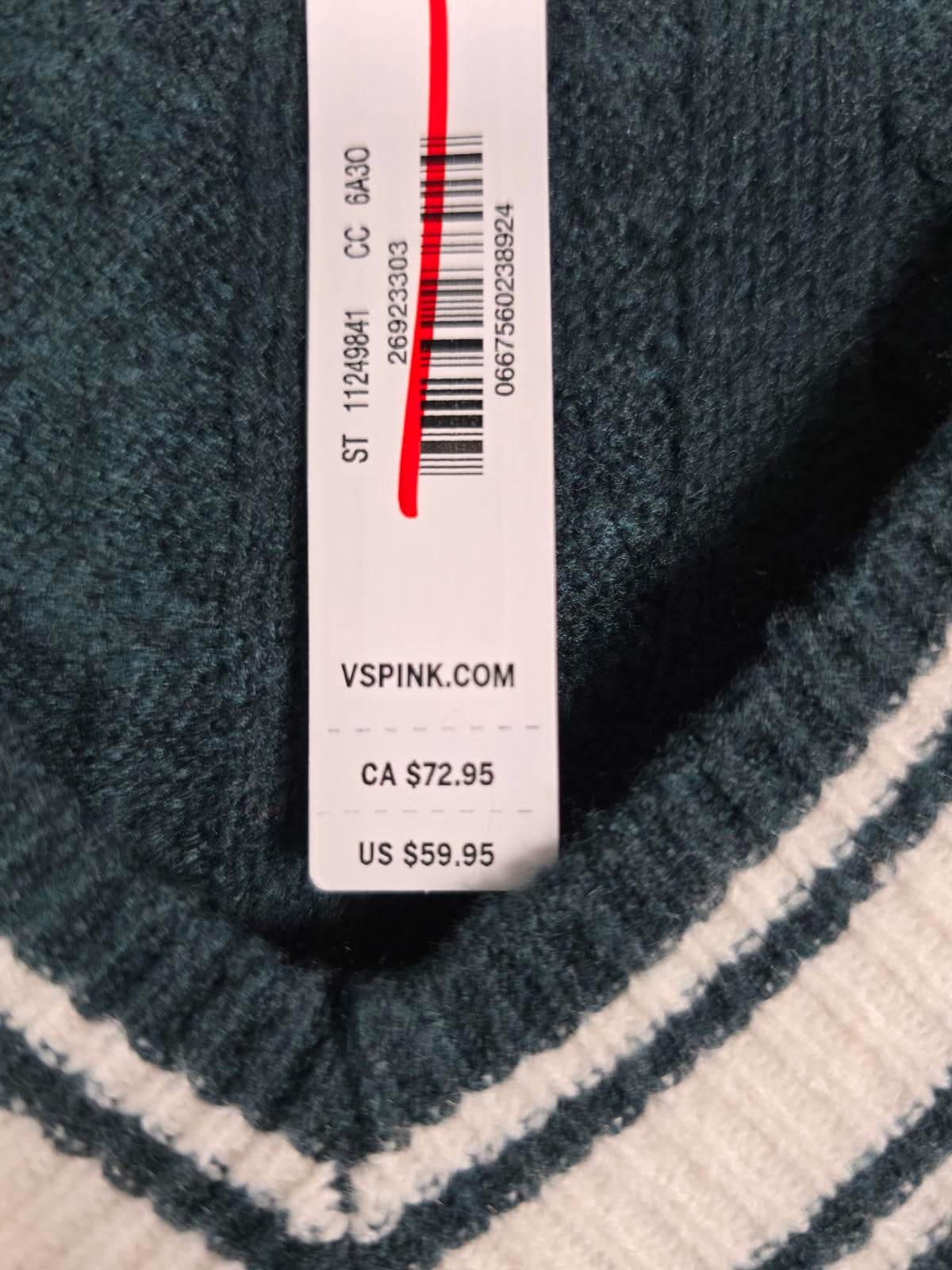 Victorias Secret Pink NEW NWT Green Cable Knit sweater top V Neck MEDIUM