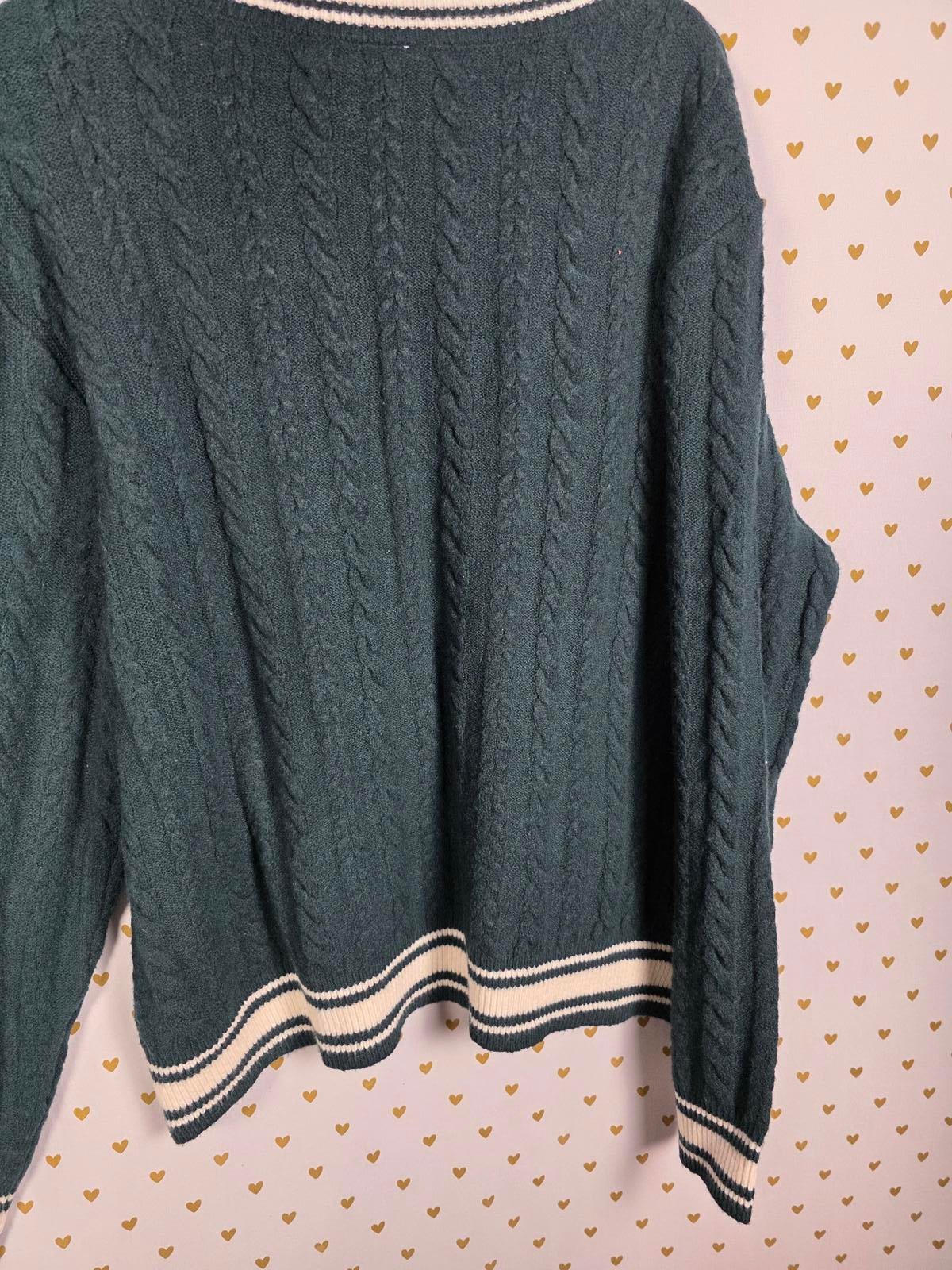 Victorias Secret Pink NEW NWT Green Cable Knit sweater top V Neck MEDIUM